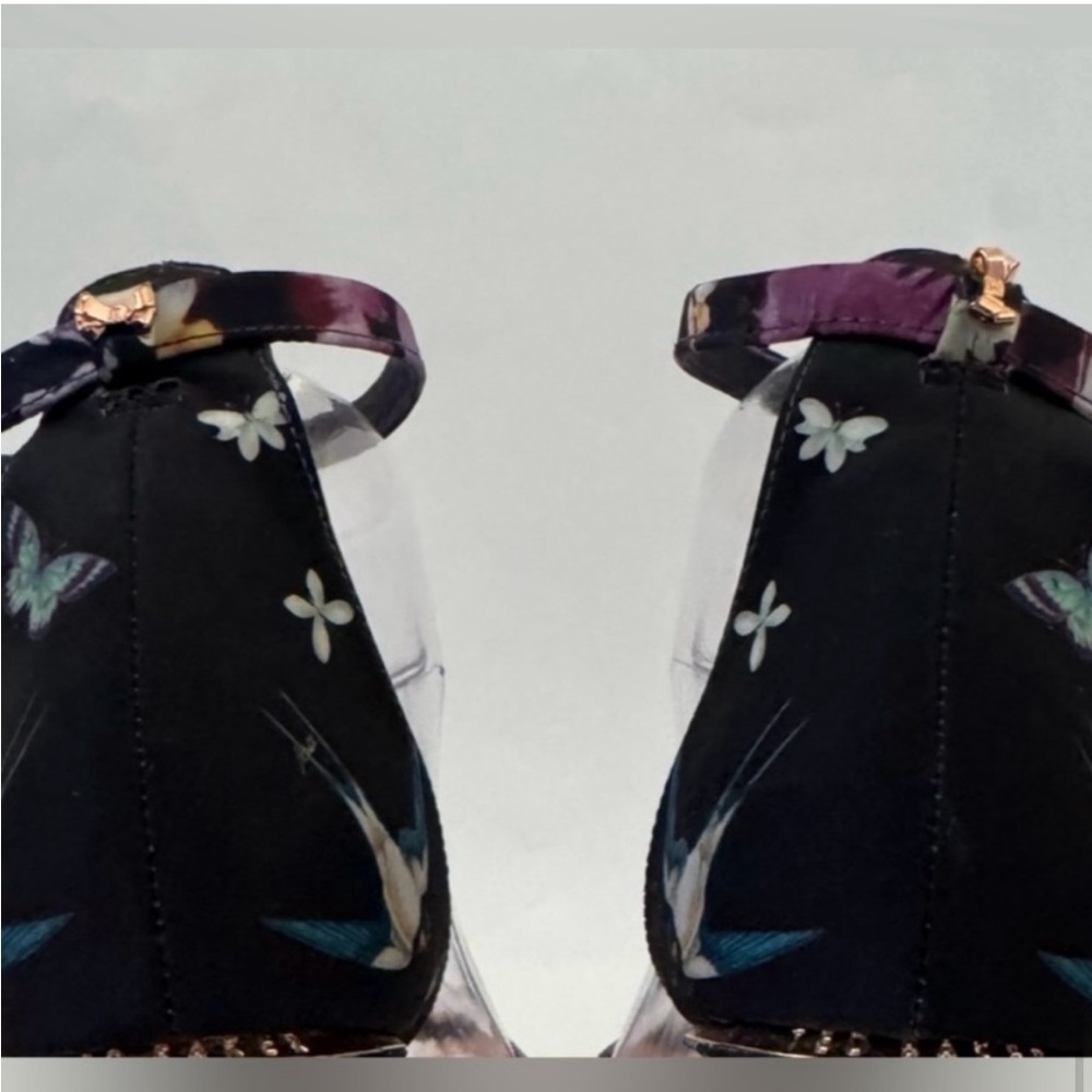 Ted Baker London Mylli Heel Sandal Black Floral Satin Print Size 39 (8.5) - Picture 7 of 13